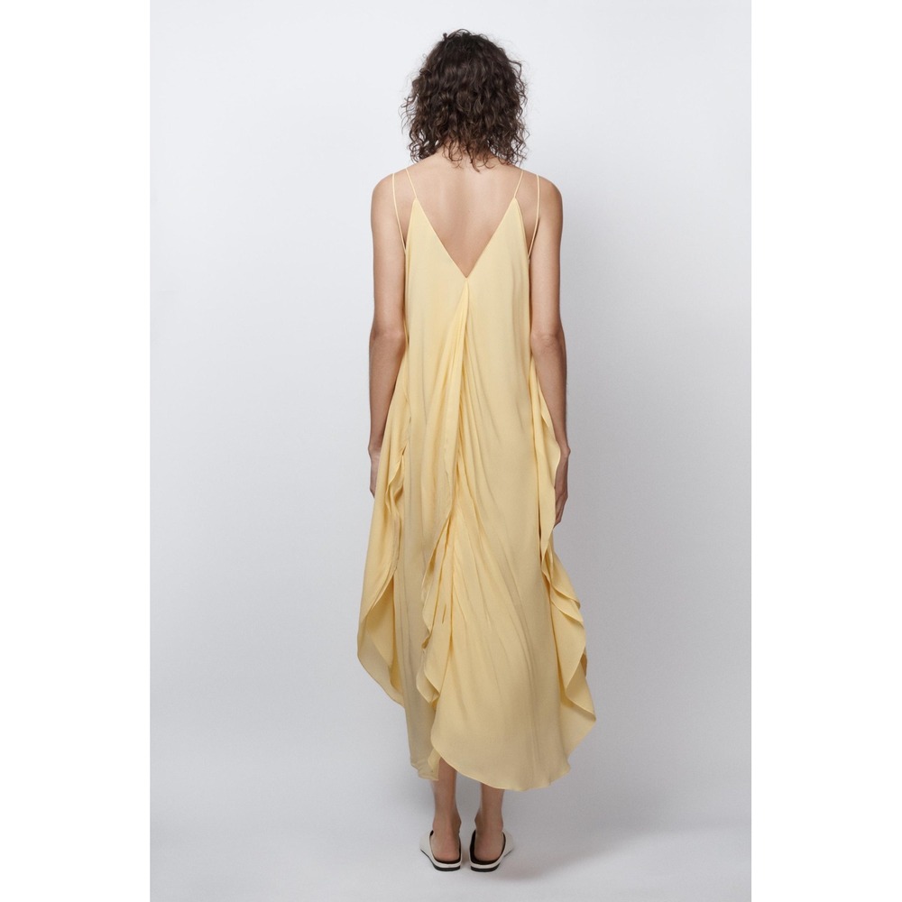 Zara ZW Collection Limited Edition Yellow Flowing Dress With Ruffles Large NWT